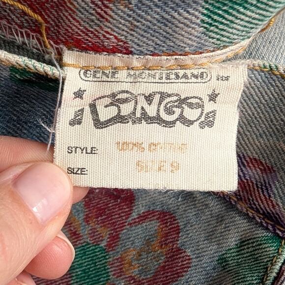 Bongo by Gene Montesano Vintage Floral Print High Waist Denim Mini Skirt, size 9 - Picture 3 of 8